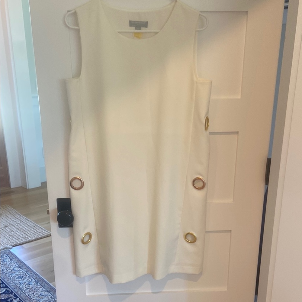 Hilary Radley Cream Gold Sheath Dress w fun grommets
